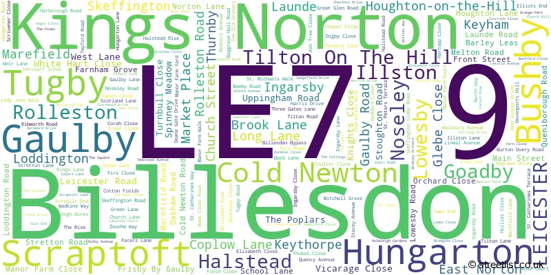 A word cloud for the LE7 9 postcode